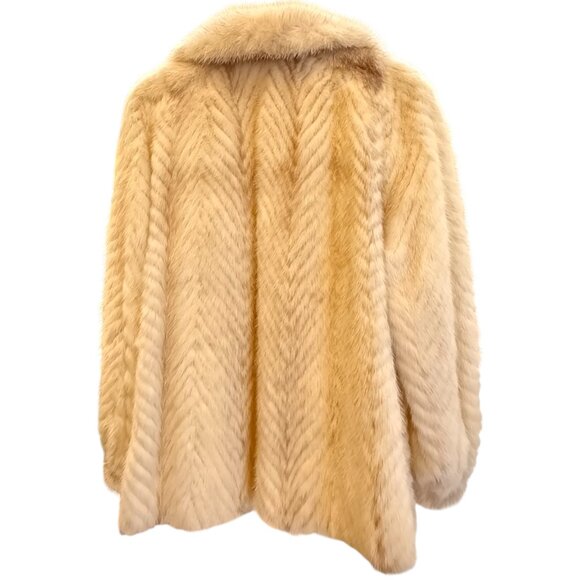 Vintage White Mink Fur Swing Jacket • Chevron Pelts • Women’s Large - Picture 2 of 15